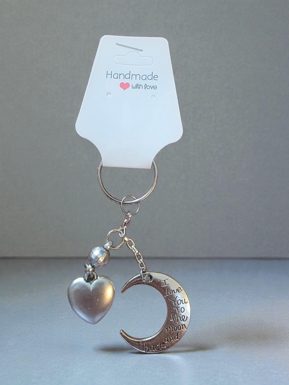 Handmade I Love You to the Moon and Back Silver Keyring